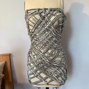 ISA BOULDER Ssense Knit Interwoven Strapless Minidress Silver Size S